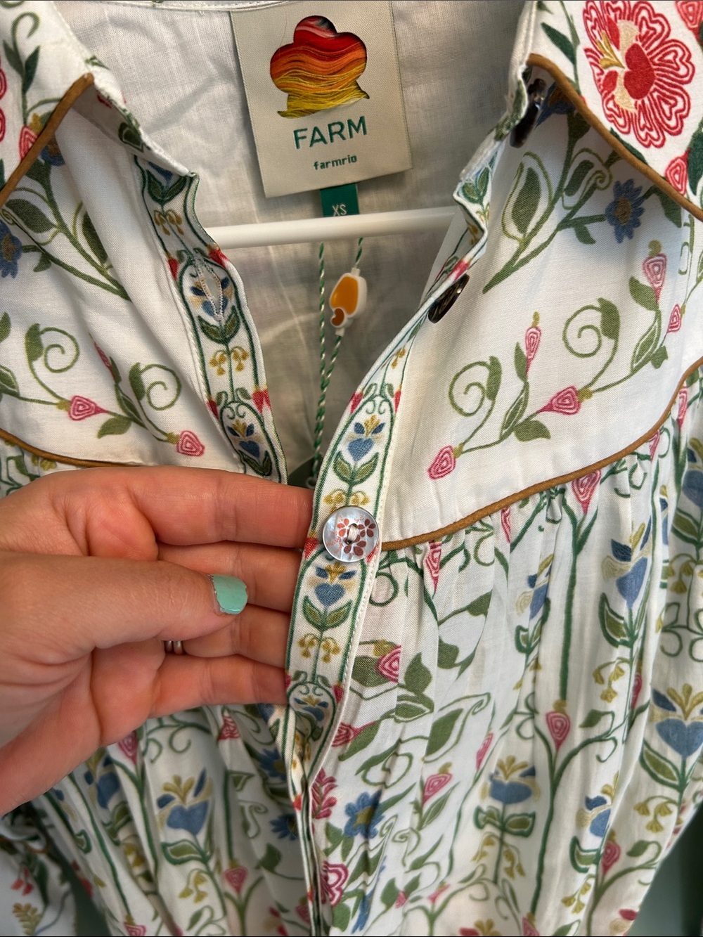 FARM Rio White Floral Tie-Waist Mini Dress with Red, Blue & Green Print - Picture 3 of 9